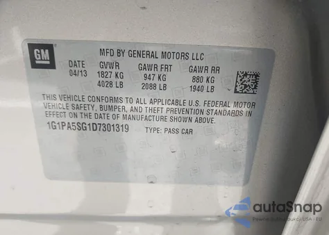 2013 Chevrolet Cruze Ls Auto z USA, uszkodzony, nr VIN 1G1PA5SG1D7301319